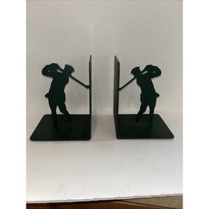 Vintage Green Metal Golf Book Ends